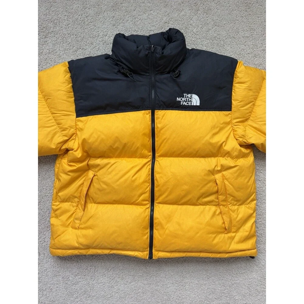 The North Face Nuptse 700 Mens 2XL Jacket Yellow Black Down Puffer Hood XXL